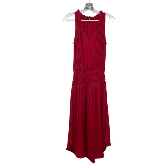 WHBM Womens Sleeveless Maxi Dress Ruffle Neck Red Size XXS - Picture 1 of 9